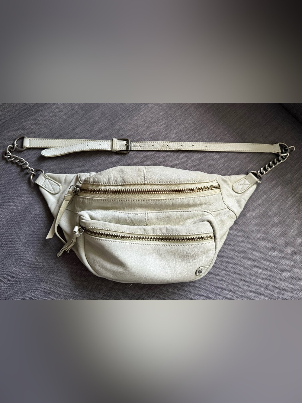 Free People Leather Crossbody Waist Bag with Chain Strap - Very Light Blue - Picture 5 of 6